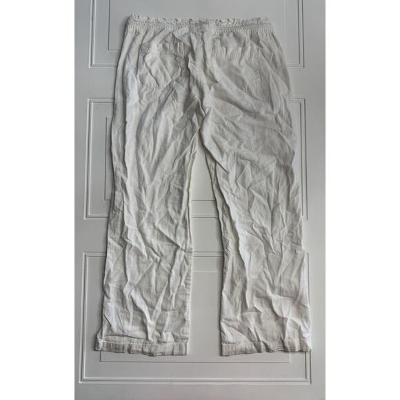CALI 1850 Linen Blend White Wide Leg Pants Medium Drawstring Elastic Waist - Picture 3 of 6